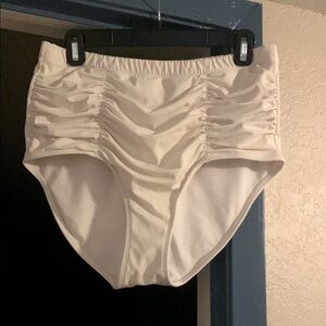High-Waisted ruched front White Bikini Bottom by swimsuits for all.